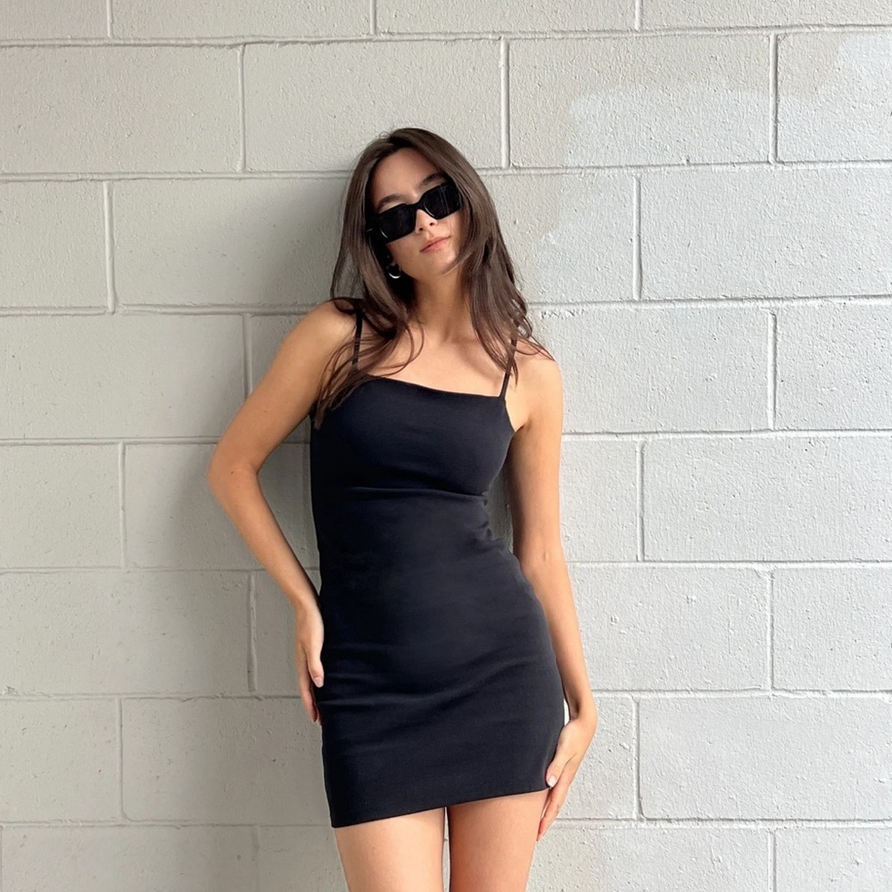 Oak + Fort Black Bodycon Ponte Knit Mini Dress Small Petite LBD Party Gothcore